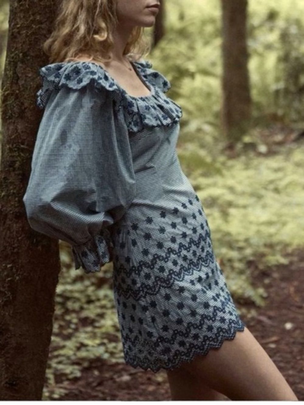 Dôen Franique Mini Dress in Azure Blue Gingham